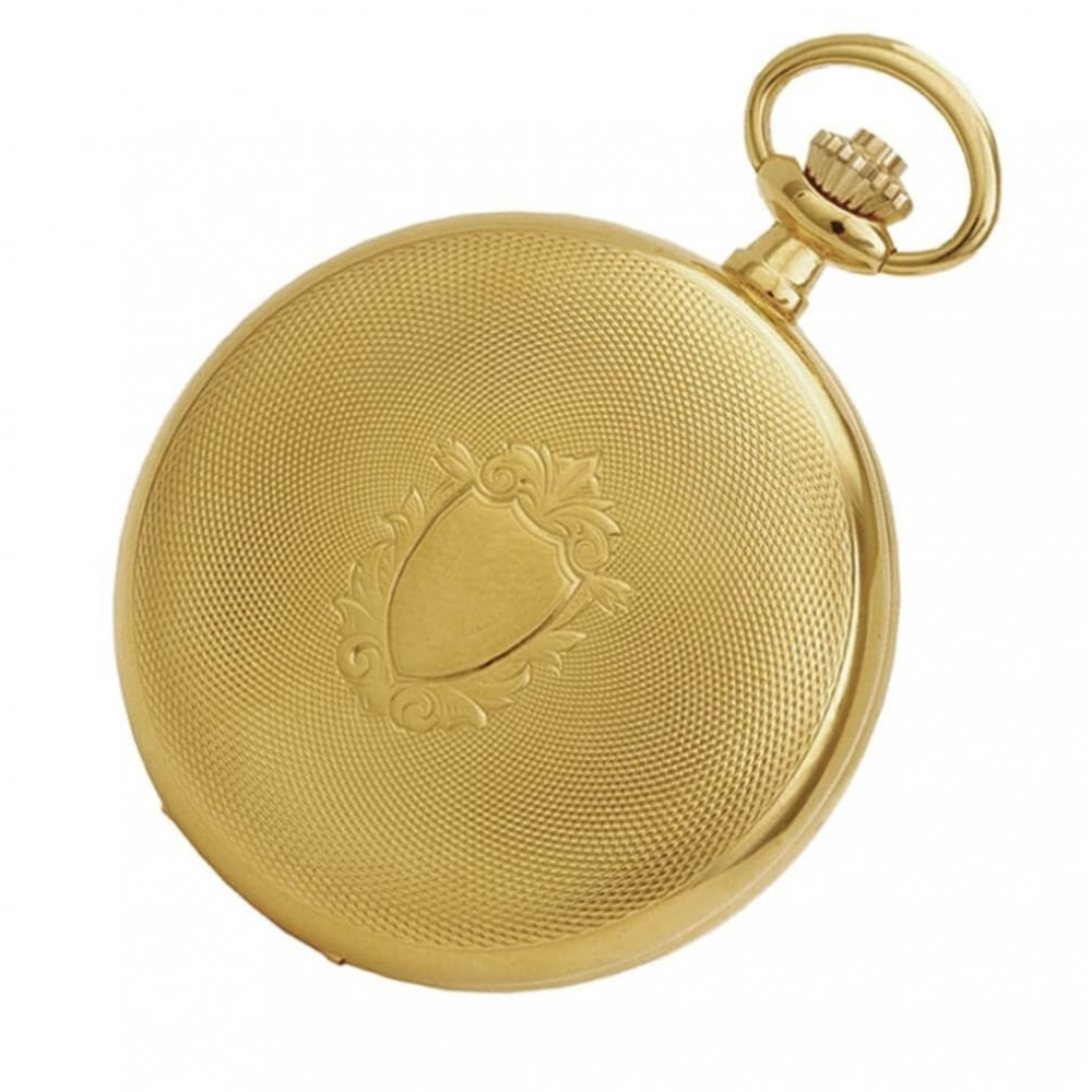 Gold Plated 17 Jewel Mechanical Full Hunter Pocket Watch Stippled
