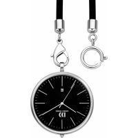 Chrome Black Face Open Pocket Watch with Rubber Strap