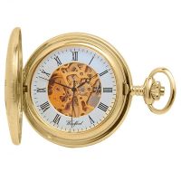 Gold Plated Full Hunter Mechanical Pocket Watch With Engravable Shield