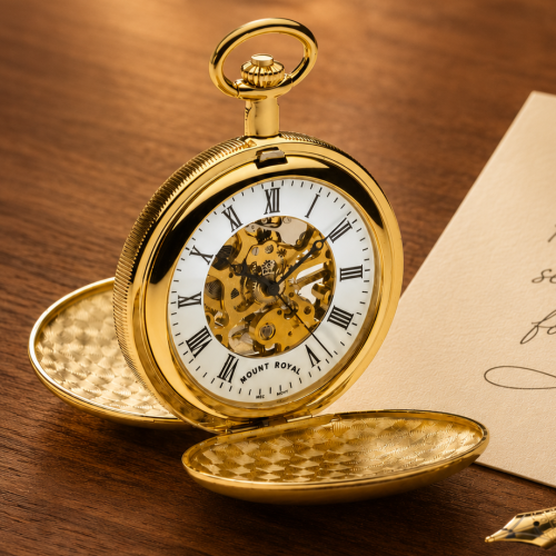 Gold Plated Double Hunter Mechanical Pocket Watch with Chain