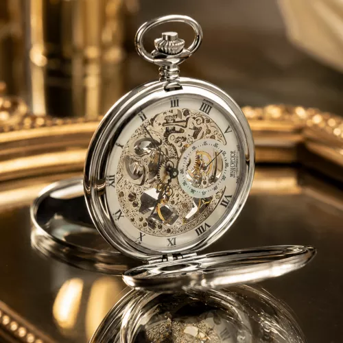 Chrome Plated Double Hunter Mechanical Pocket Watch
