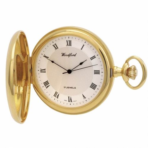 Gold Plated 17 Jewel Mechanical Full Hunter Pocket Watch Stippled Pattern