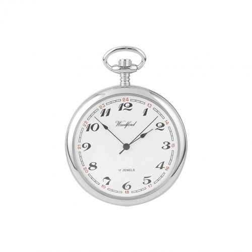 Chrome Plated White Analog 17 Jewel Mechanical Open Face Pocket Watch
