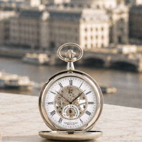 Chrome Plated Double Hunter Mechanical Pocket Watch St James with Chain