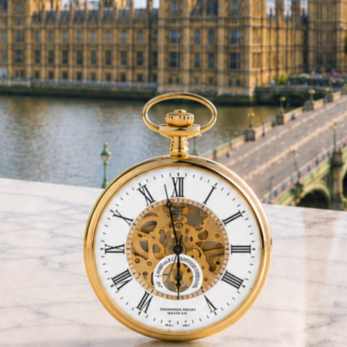 Gold Plated Open Face Skeleton Dial Mechanical Pocket Watch Eltham with Chain