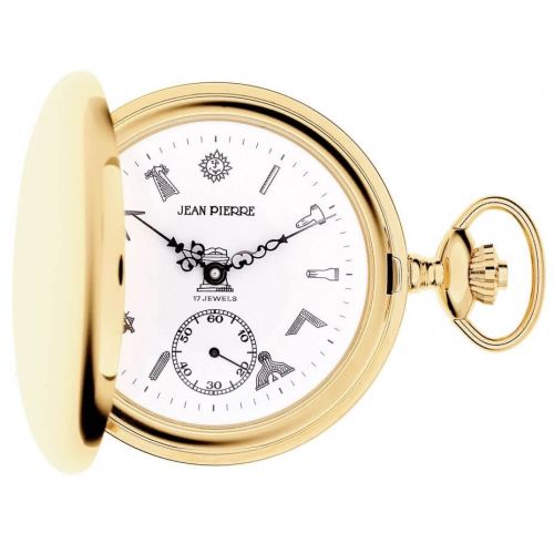 Jean Pierre Of Switzerland 17 Jewel Masonic Gold Plated Mechanical Full  Hunter Pocket Watch
