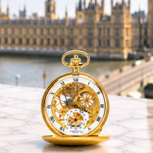 Gold Plated Double Hunter Mechanical Pocket Watch Kensington with Chain