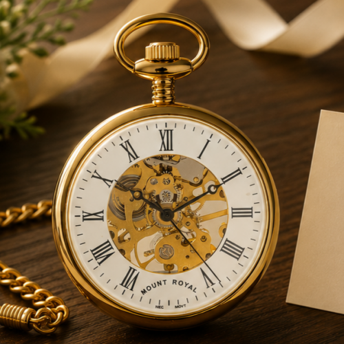 Gold Plated Open Face Mechanical Pocket Watch