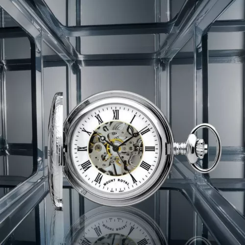 Chrome Plated Mechanical Half Hunter Pocket Watch with Skeletal Display