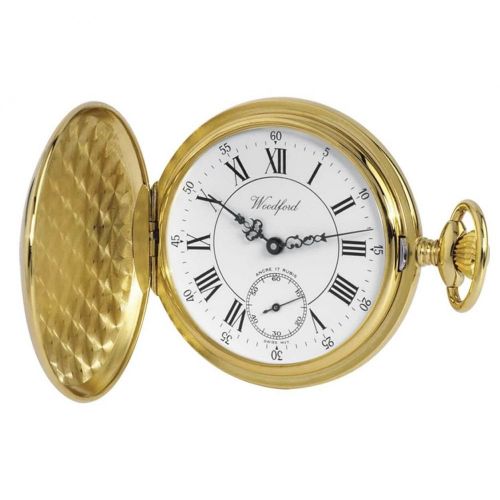 Gold Plated 17 Jewel Swiss Mechanical Full Hunter Pocket Watch Large Dial