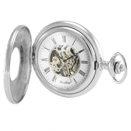Half Hunter Sterling Silver Mechanical Pocket Watch W1095SIL