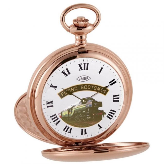 Rose Gold Plated Flying Scotsman Double Half Hunter Pocket Watch