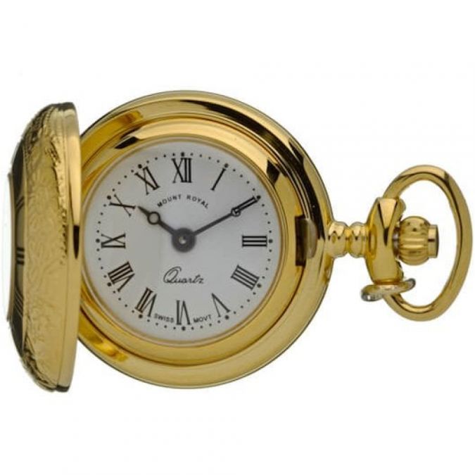 Gold Plated Half Hunter Quartz Pendant Necklace Chain Watch