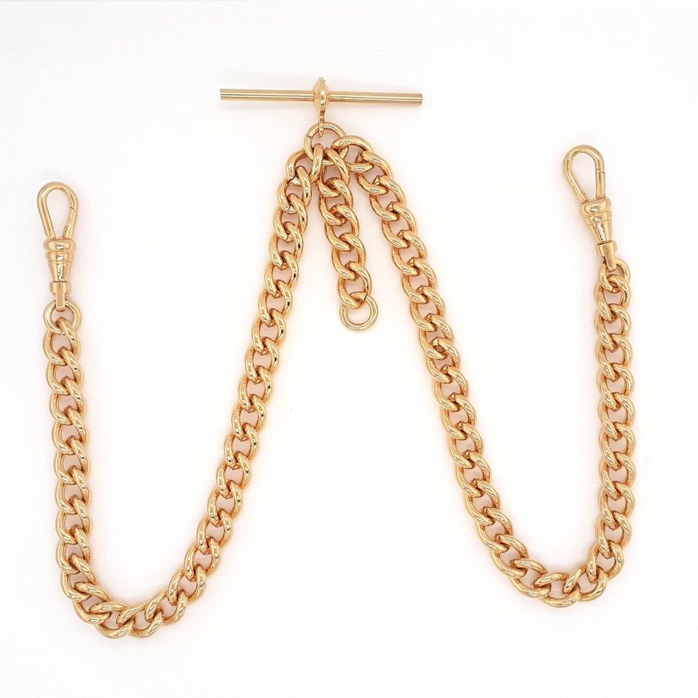 9ct Rolled Gold 16 Inch Heavy Double Albert Pocket Watch Chain with Safety  Clasps