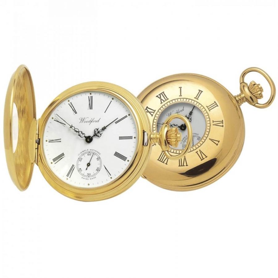 Gold Plated 17 Jewel Swiss Mechanical Half Hunter Pocket Watch W1015