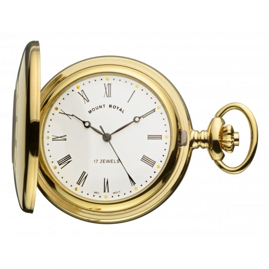 Mount Royal 17 Jewel gold Plated Half Hunter Mechanical Pocket Watch