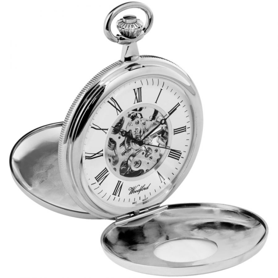 Double Half Hunter Chrome Plated Mechanical Pocket Watch W1078