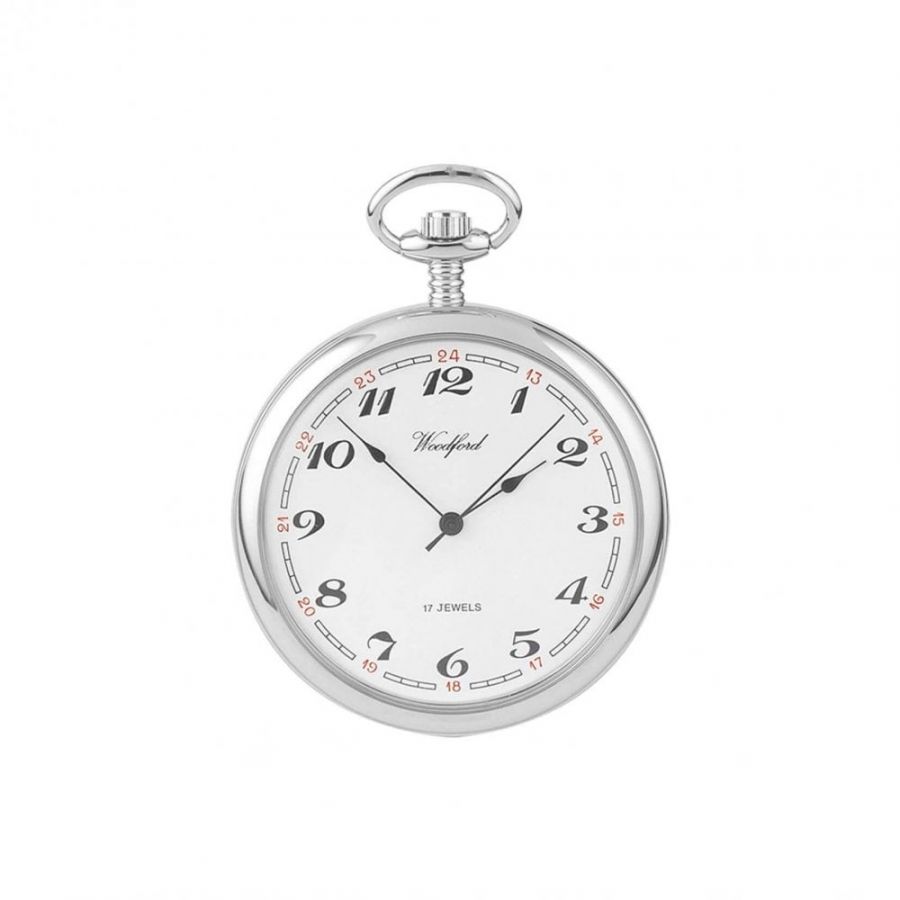 Chrome Plated White Analog 17 Jewel Mechanical Open Face Pocket Watch