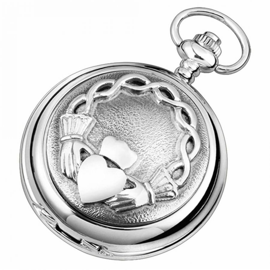 Claddagh Chrome/Pewter Full Hunter Pocket Watch W1875Q Pocketwatch Uk
