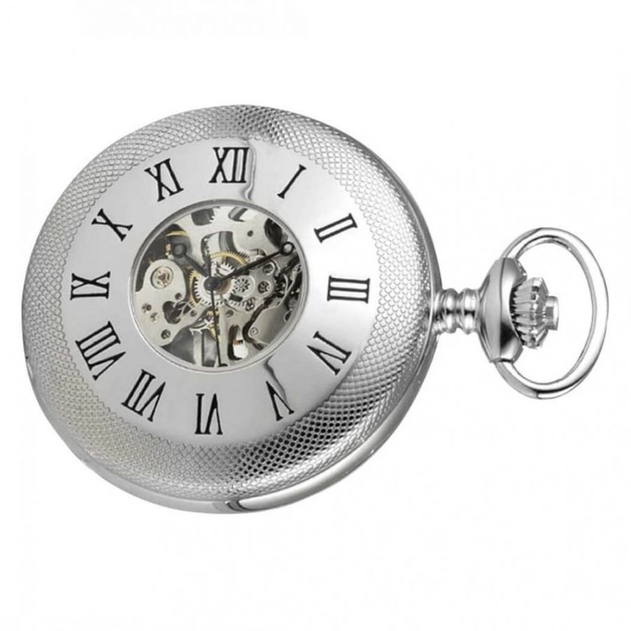 Half Hunter Sterling Silver Mechanical Pocket Watch W1095SIL