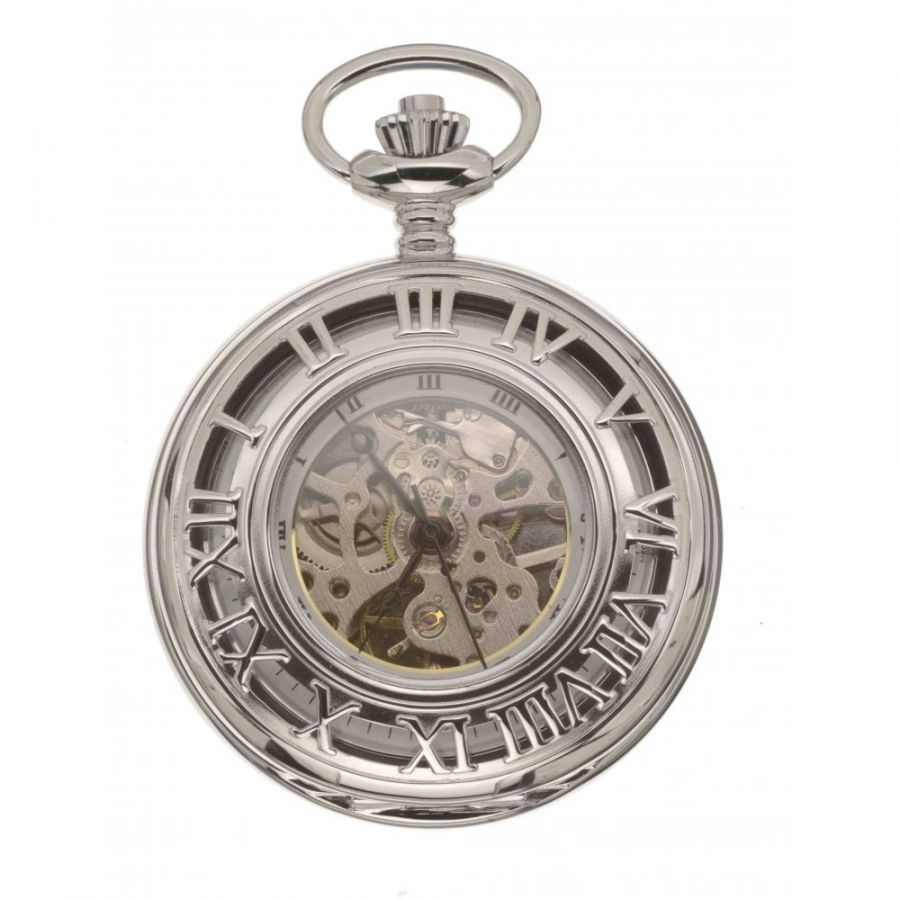 Mount Royal Chrome Plated Mechanical Half Hunter Pocket Watch B37 Pocketwatch Uk