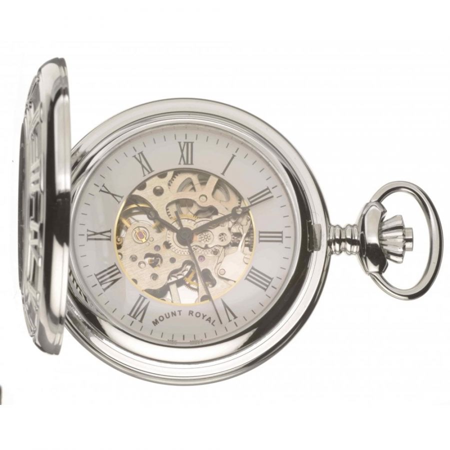 Mount Royal Chrome Plated Mechanical Half Hunter Pocket Watch B37 Pocketwatch Uk