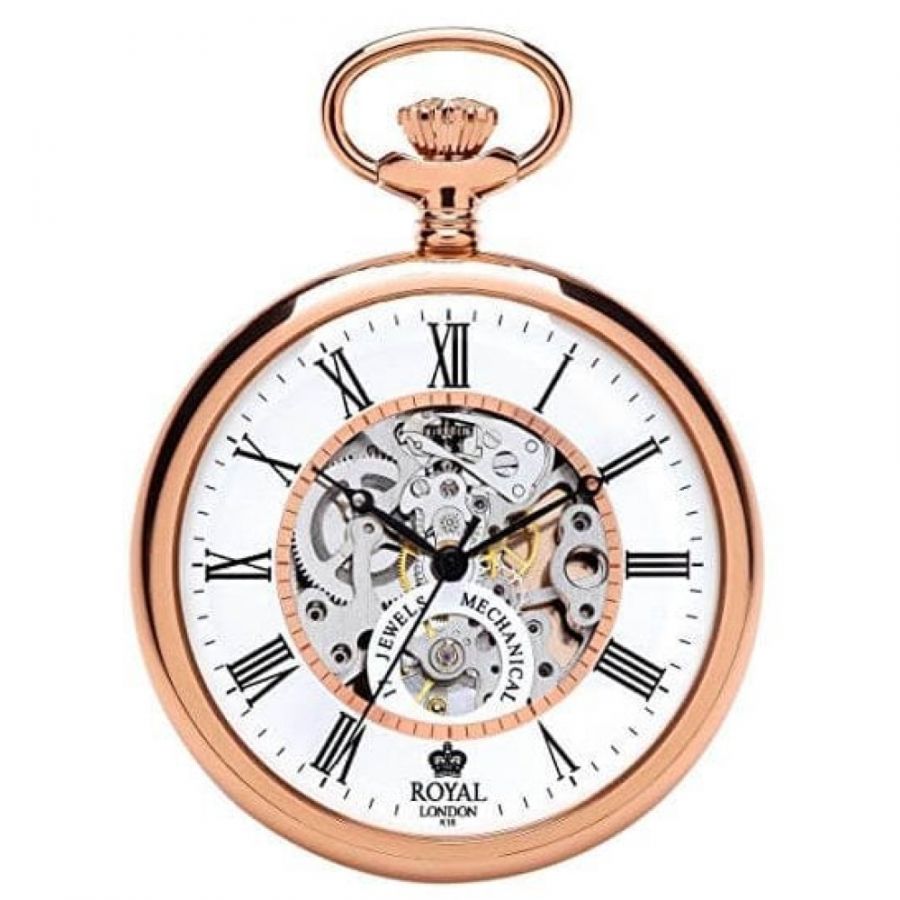 Open Face Skeleton Rose Gold Pocket Watch 9004903 Pocketwatch Uk