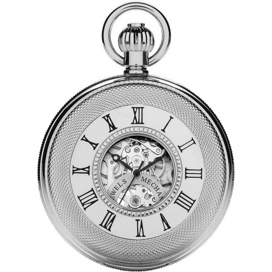 Chrome Double Half Hunter Mechanical Pocket Watch With Roman Numerals