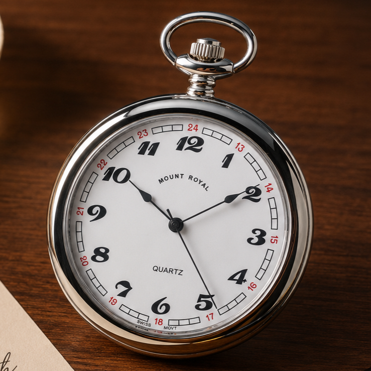 Chrome Plated Quartz Open Face Pocket Watch