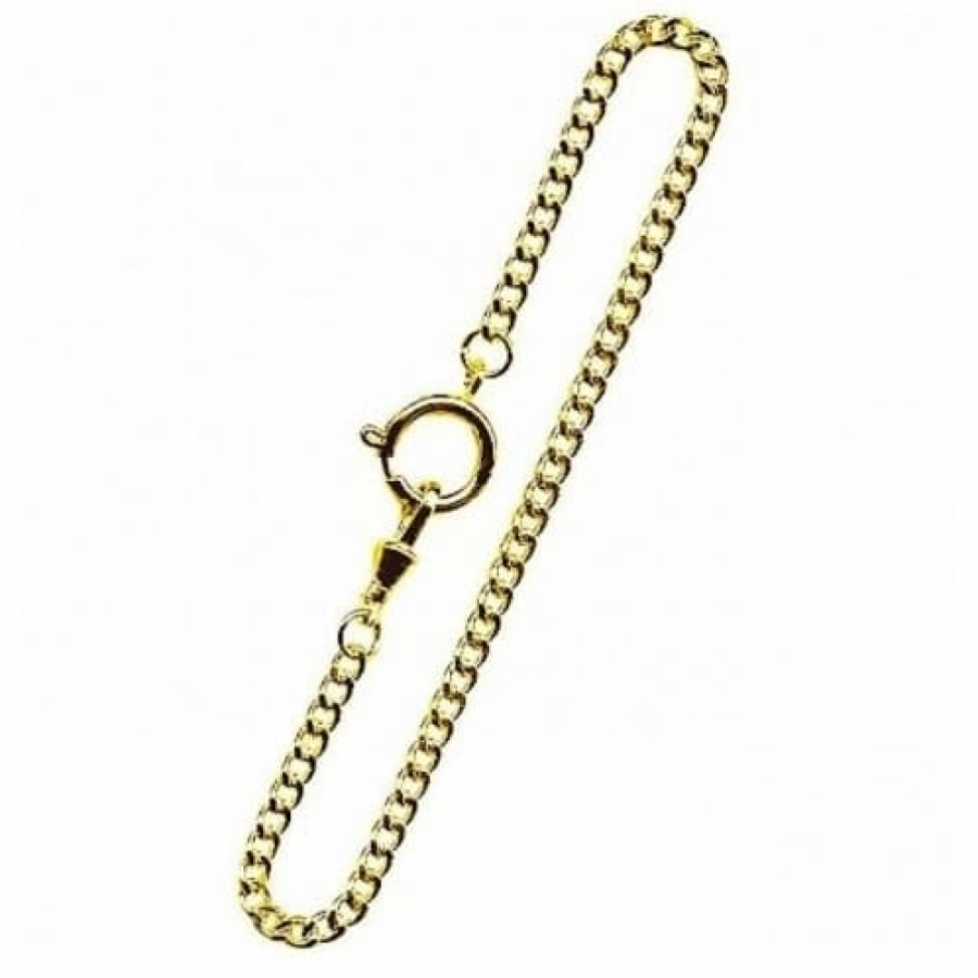 Gold Plated 12 Inch Bolt Ring Pocket Watch Chain