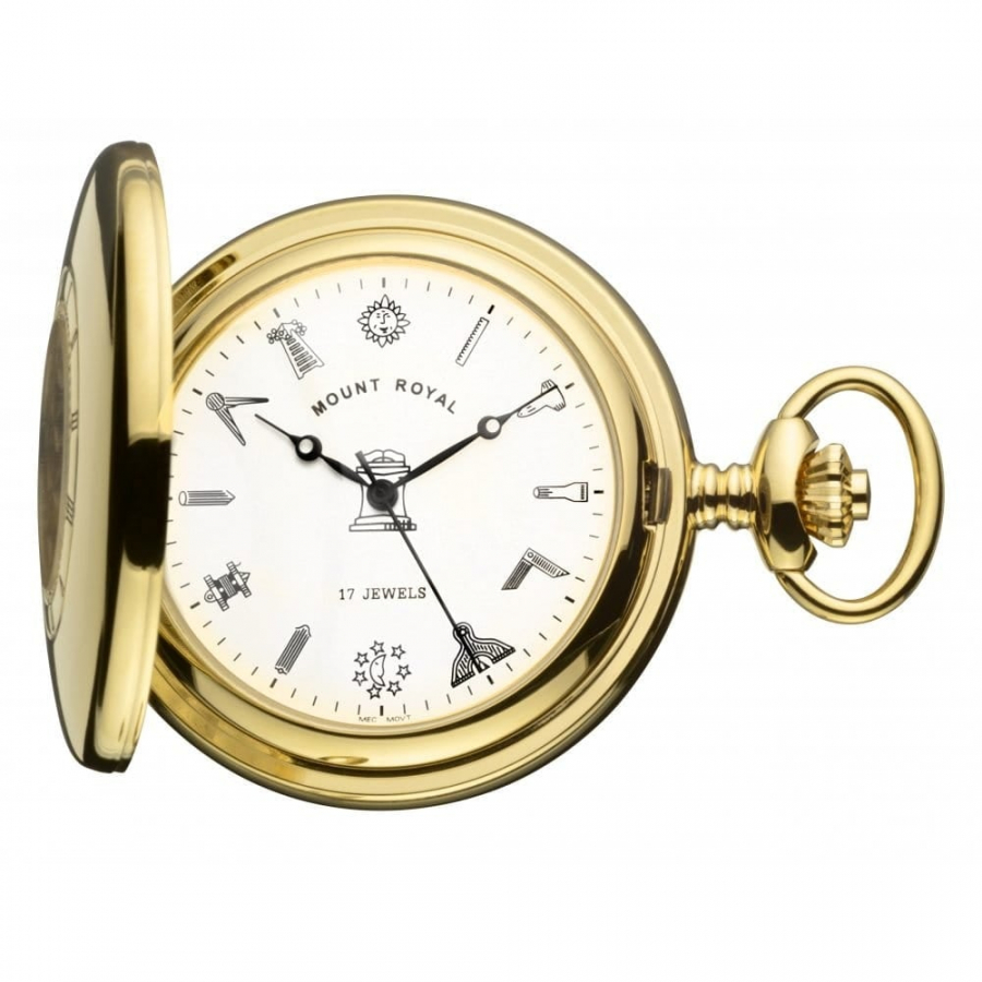 Gold Plated Masonic 17 Jewel Mechanical Half Hunter Pocket Watch