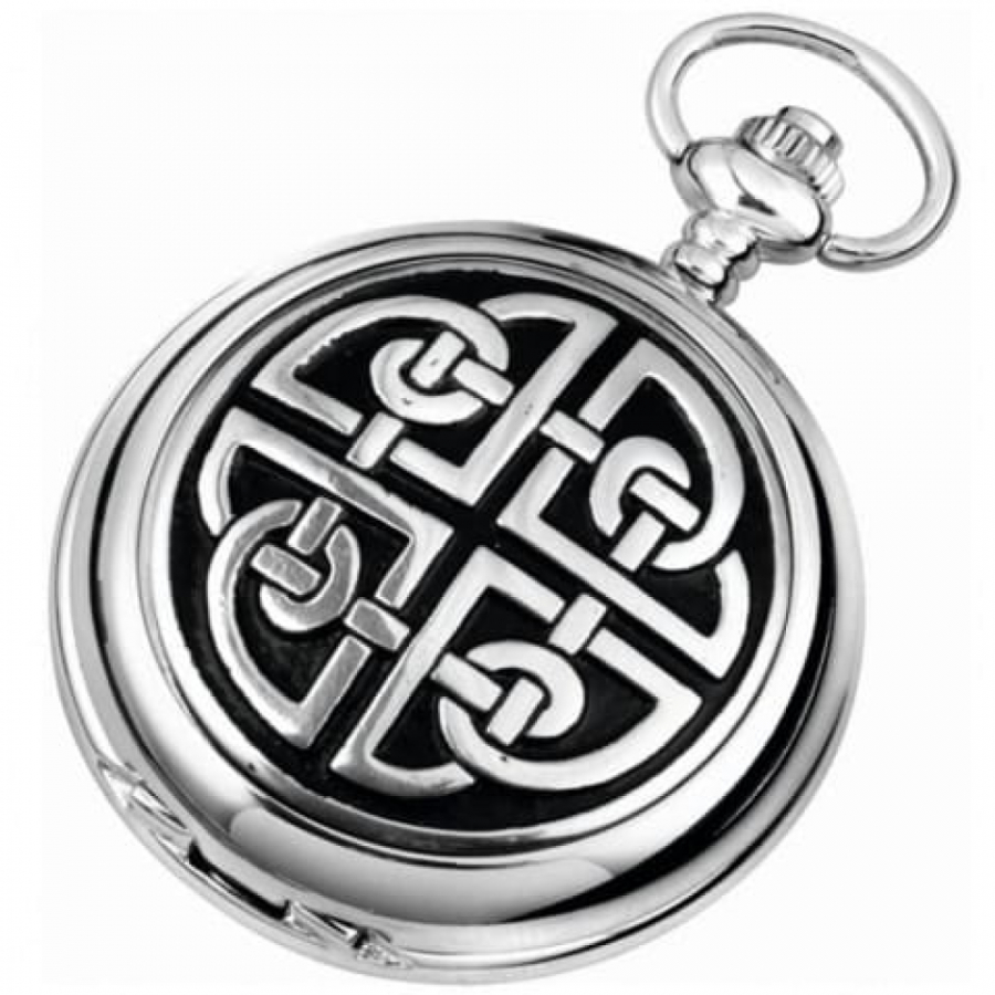 Celtic Knotwork With Black/Chrome/Pewter Quartz Full Hunter Pocket Watch