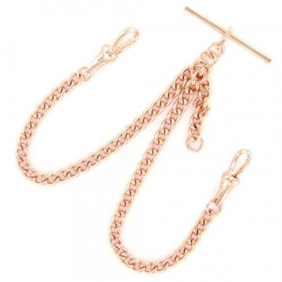 Rose Gold Plated 12 Inch Double Medium Albert Pocket Watch Chain