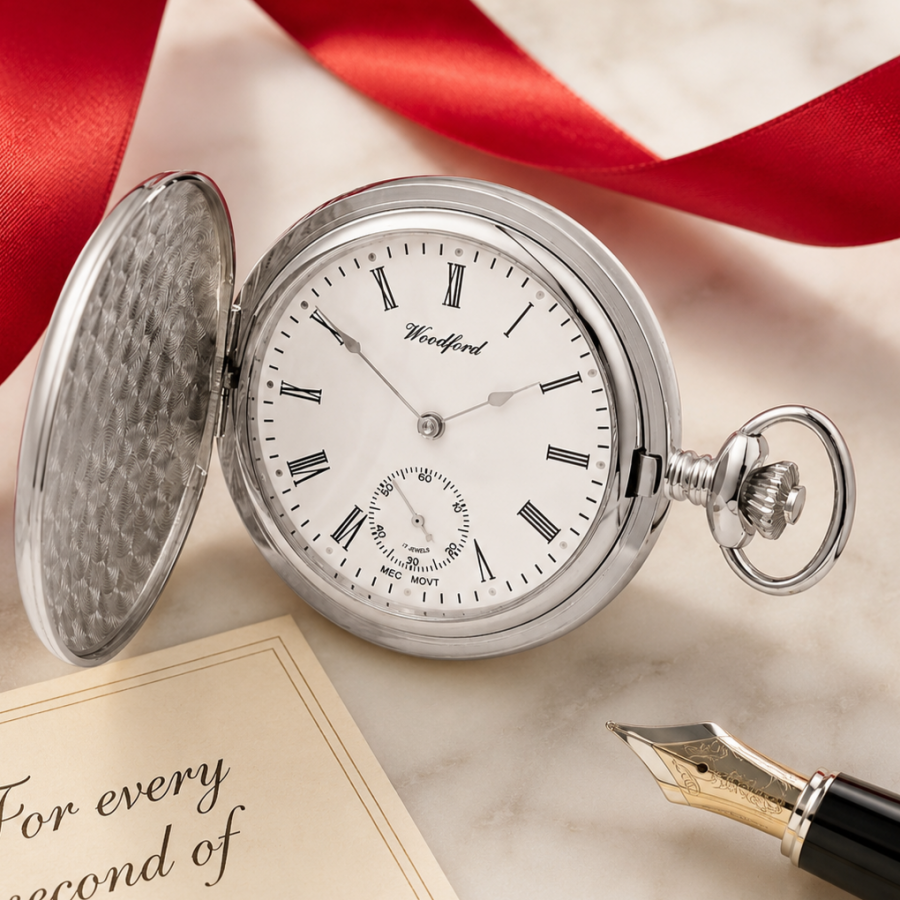 Chrome Plated Full Hunter Mechanical Pocket Watch with Chain (51mm)