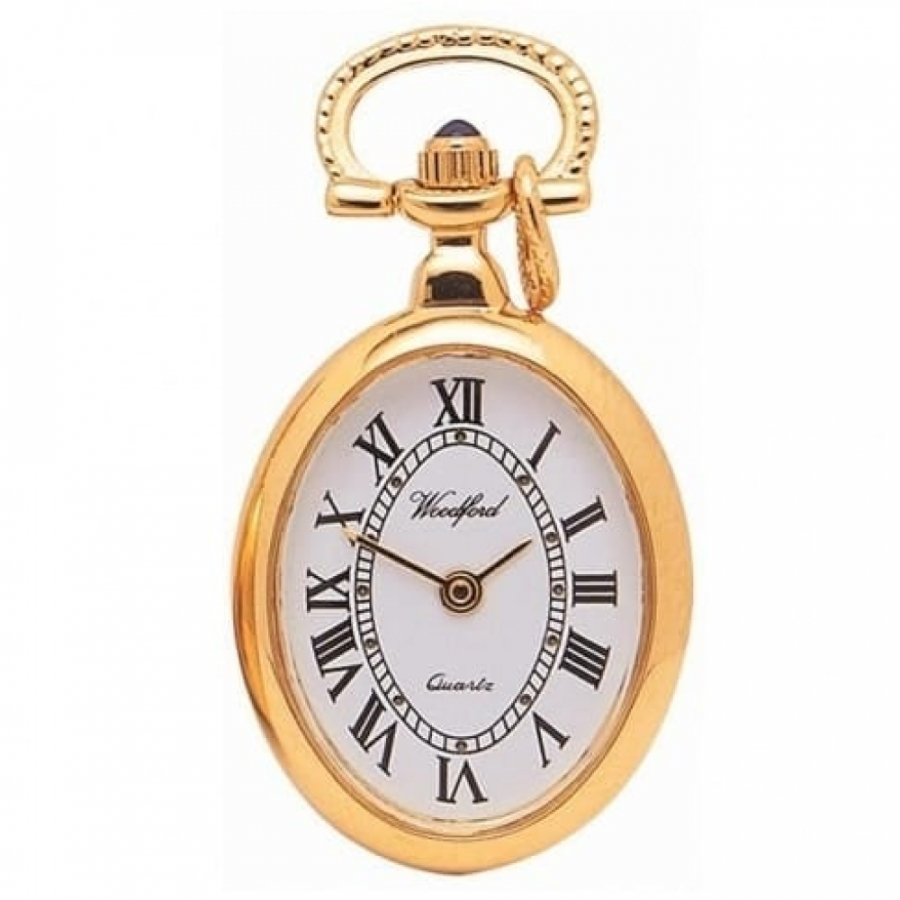 Gold Plated Open Face Quartz Pendant Necklace Watch