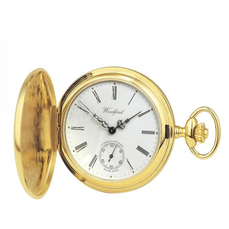 Gold Plated 17 Jewel Swiss Mechanical Full Hunter Pocket Watch Compact Dial