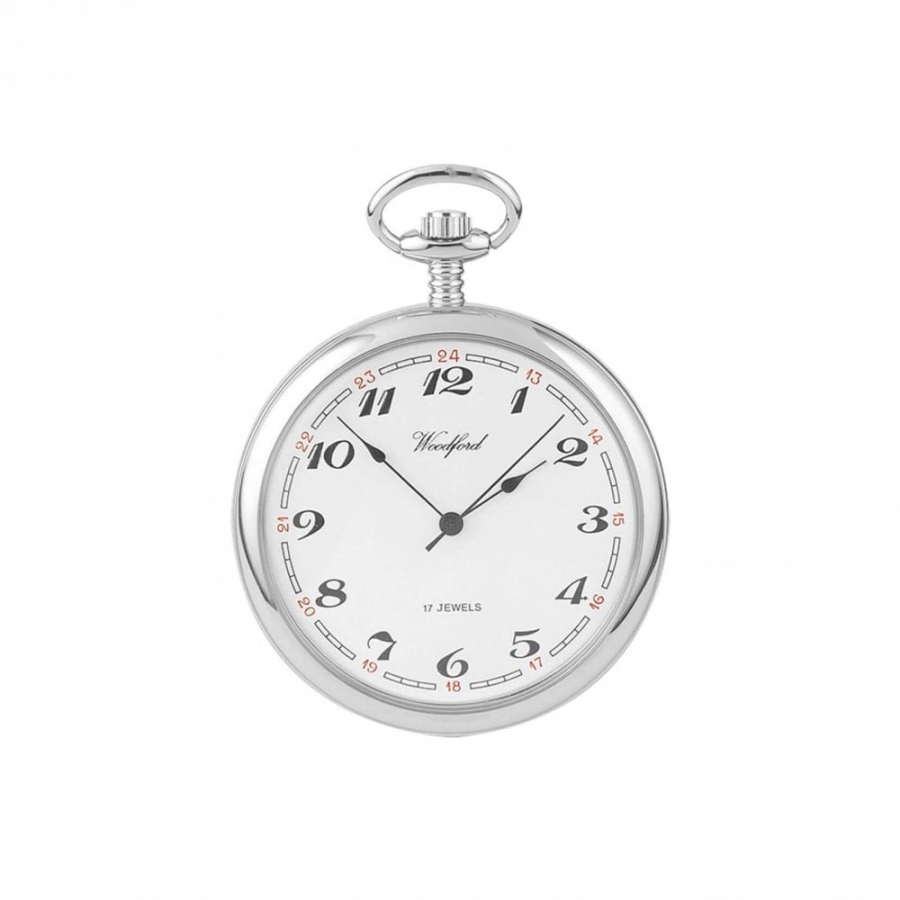 Chrome Plated White Analog 17 Jewel Mechanical Open Face Pocket Watch