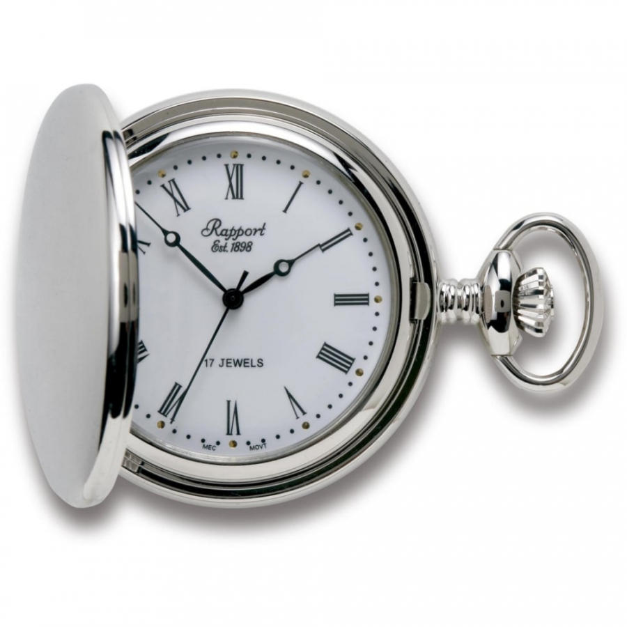 Silver Tone Polished Full Hunter 17 Jewel Mechanical Pocket Watch