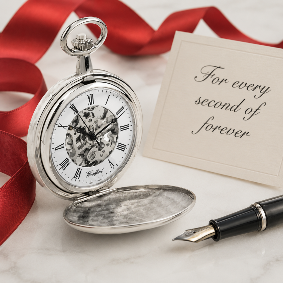 Chrome Plated Double Hunter Mechanical Pocket Watch with Chain (49mm)