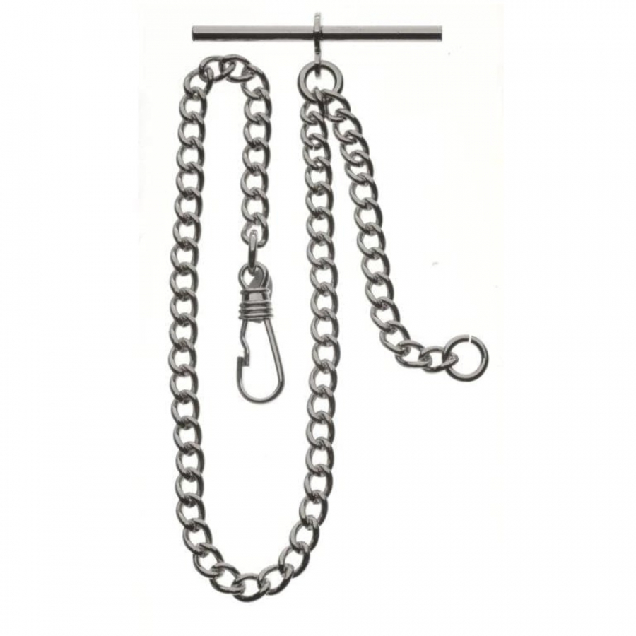 Chrome Plated 9 Inch Single Albert T-Bar Pocket Watch Chain