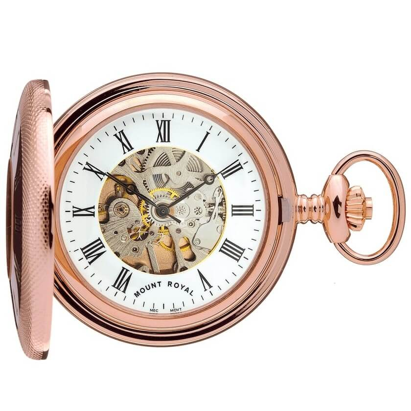 17 Jewel Mechanical Rose Gold Plated Half Hunter Pocket Watch