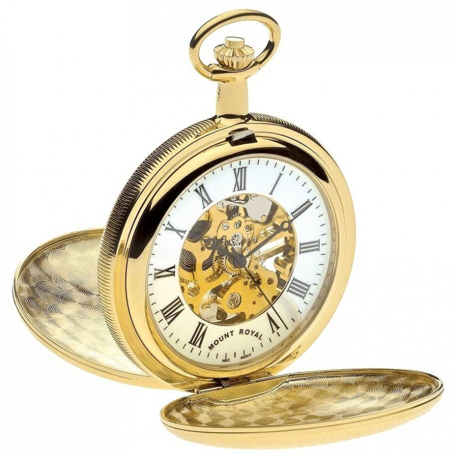 Gold Plated Mechanical Double Hunter Pocket Watch