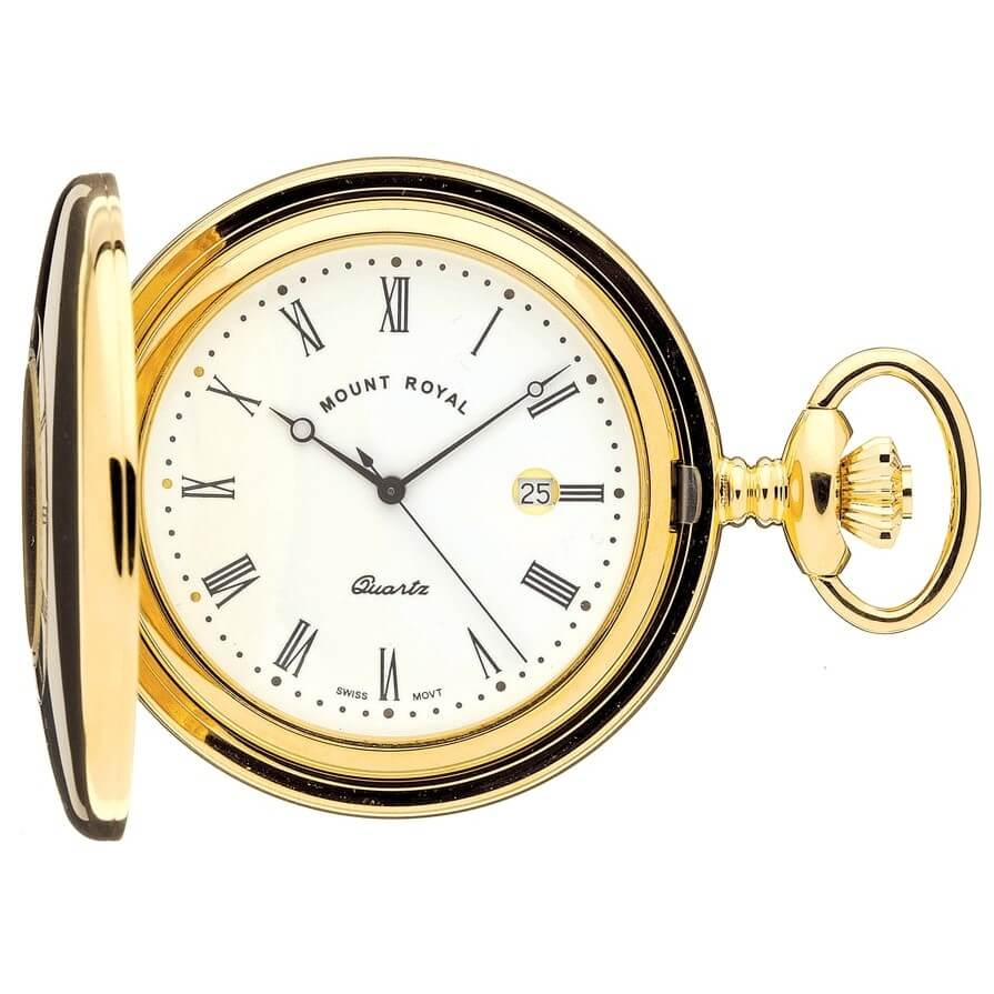 Gold Plated Quartz Half Hunter Pocket Watch