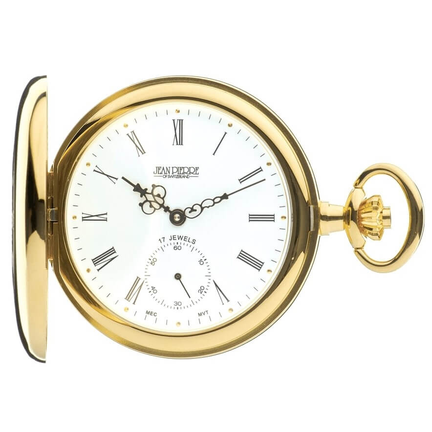 Half Hunter Gold Plated Mechanical Pocket Watch With White Face