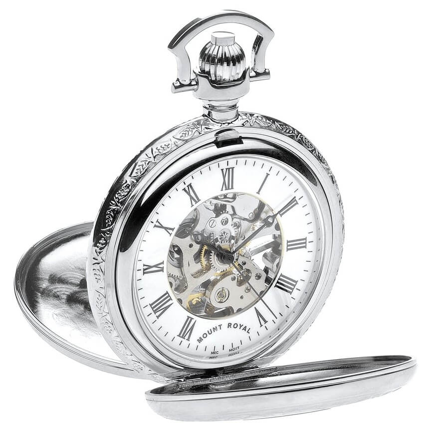 Chrome Plated Mechanical Double Half Hunter Pocket Watch