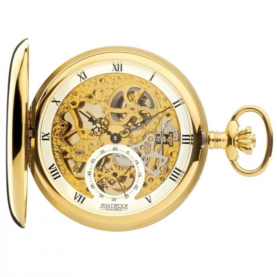 Gold Plated Mechanical Double Hunter Pocket Watch