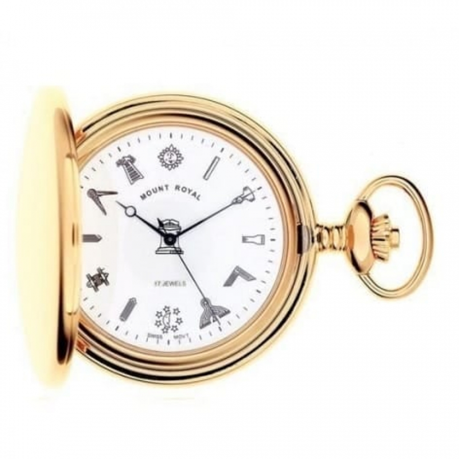 Masonic Gold Plated Full Hunter 17 Jewel Mechanical Pocket Watch