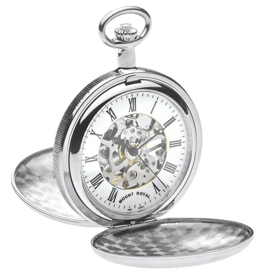 Chrome Plated Mechanical Double Hunter Pocket Watch