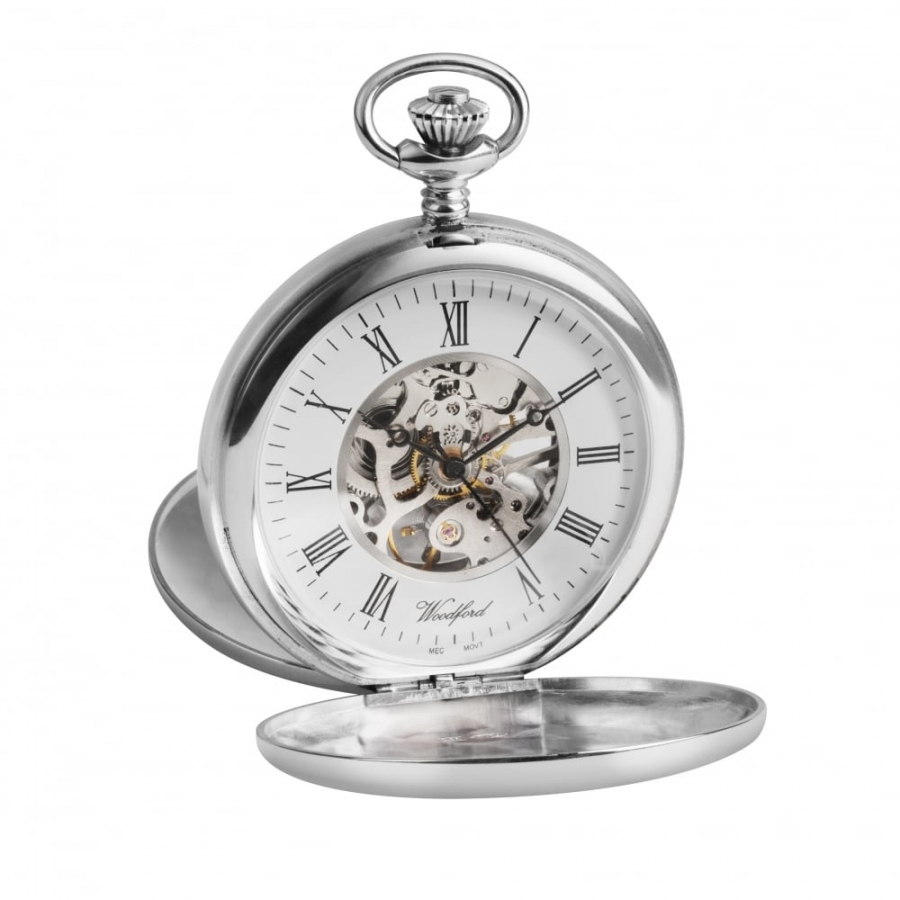 Sterling Silver Hallmarked Skeleton Double Hunter Pocket Watch