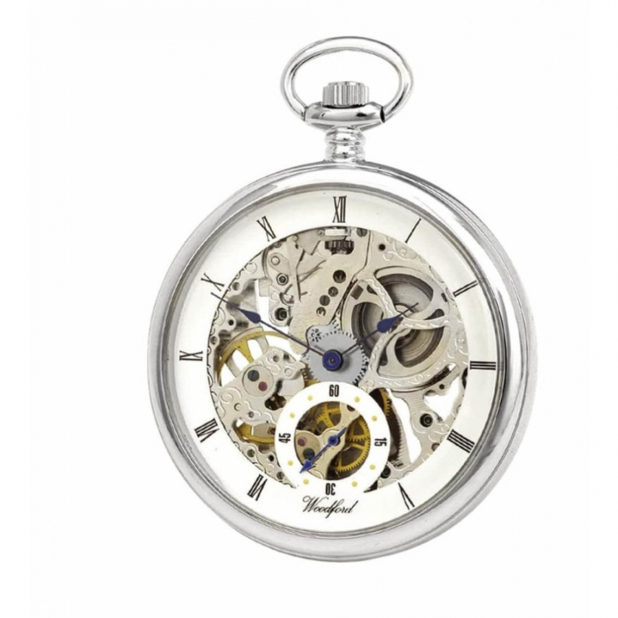 Chrome Plated 17 Jewel Mechanical Open Face/Back Pocket Watch